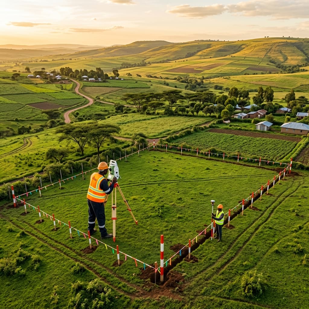 Surveyor conducting land survey on a plot in Kenya