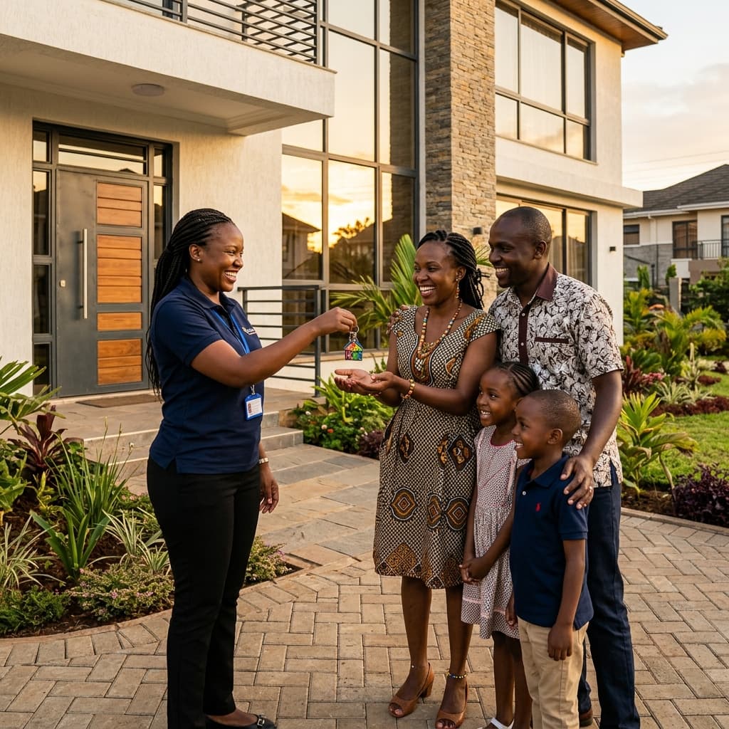 Family receiving keys to their brand new home in Kenya